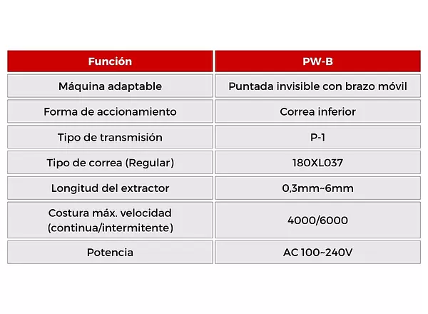 PW-B Puller Para Maquina De Punto Invisible Con Brazo Móvil