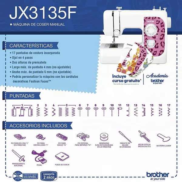 Máquina De Coser JX3135F Brother Con 17 Puntadas